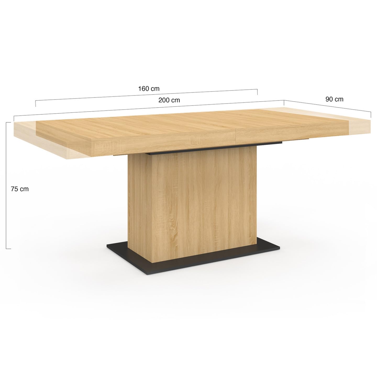 IDMarket - Tavolo da pranzo rettangolare allungabile EDEN 6-10 persone in legno e base nera 160-200 cm