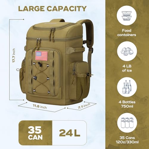 Image of Maelstrom 35 /50 Can Insulated Backpack Cooler, Leakproof Soft Lunch Ice Bag | Keeps Food Cold For 16h, Peva Liner, Durable Nylon, Ergonomic Padding. Perfect For Men, Women, Camping, Beach, Hiking, Travel