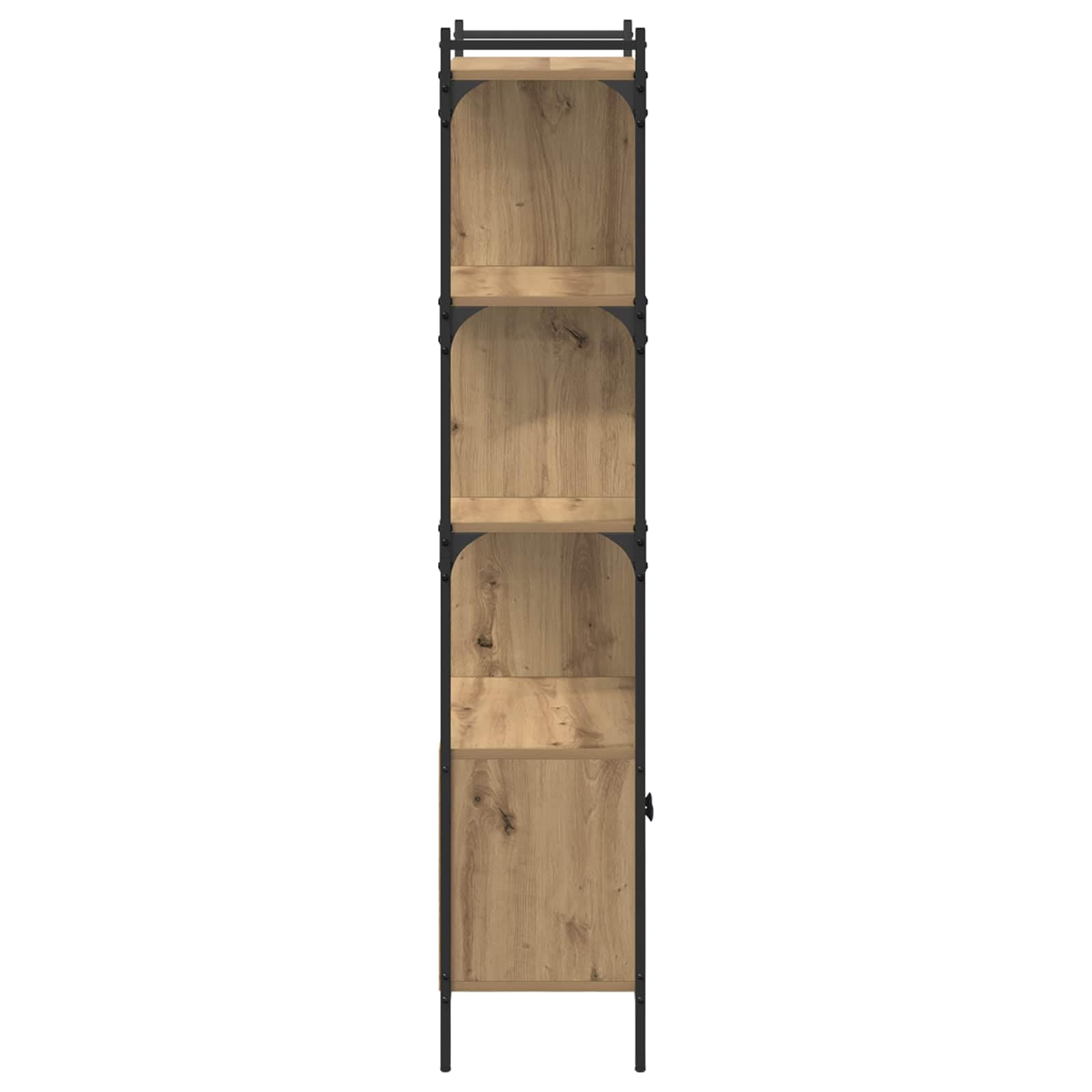 Regał na książki, 6 poziomów, 76,5 x 30 x 154,5 cm, drewno wielowarstwowe | Czarne metalowe nogi, drzwi zawiasowe, czarne gałki, pojemność 60 kg, do salonu