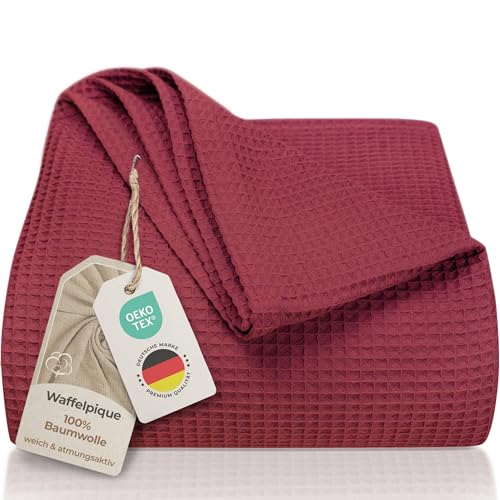 LAYNENBURG Manta para Sofá 150 x 200 cm - Waffle Pique 100% Algodón - colcha Ligera de Verano - para Cama aireada (Burdeos)