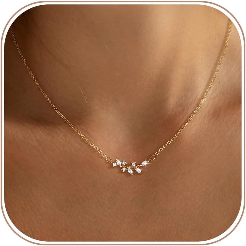 ASCOMY Dainty Gold Pendant Necklace 14k Gold Plated Delicate Tiny Love Heart Star CZ Leaf Pendant Necklace Simple Necklaces Everyday Jewelry for Women