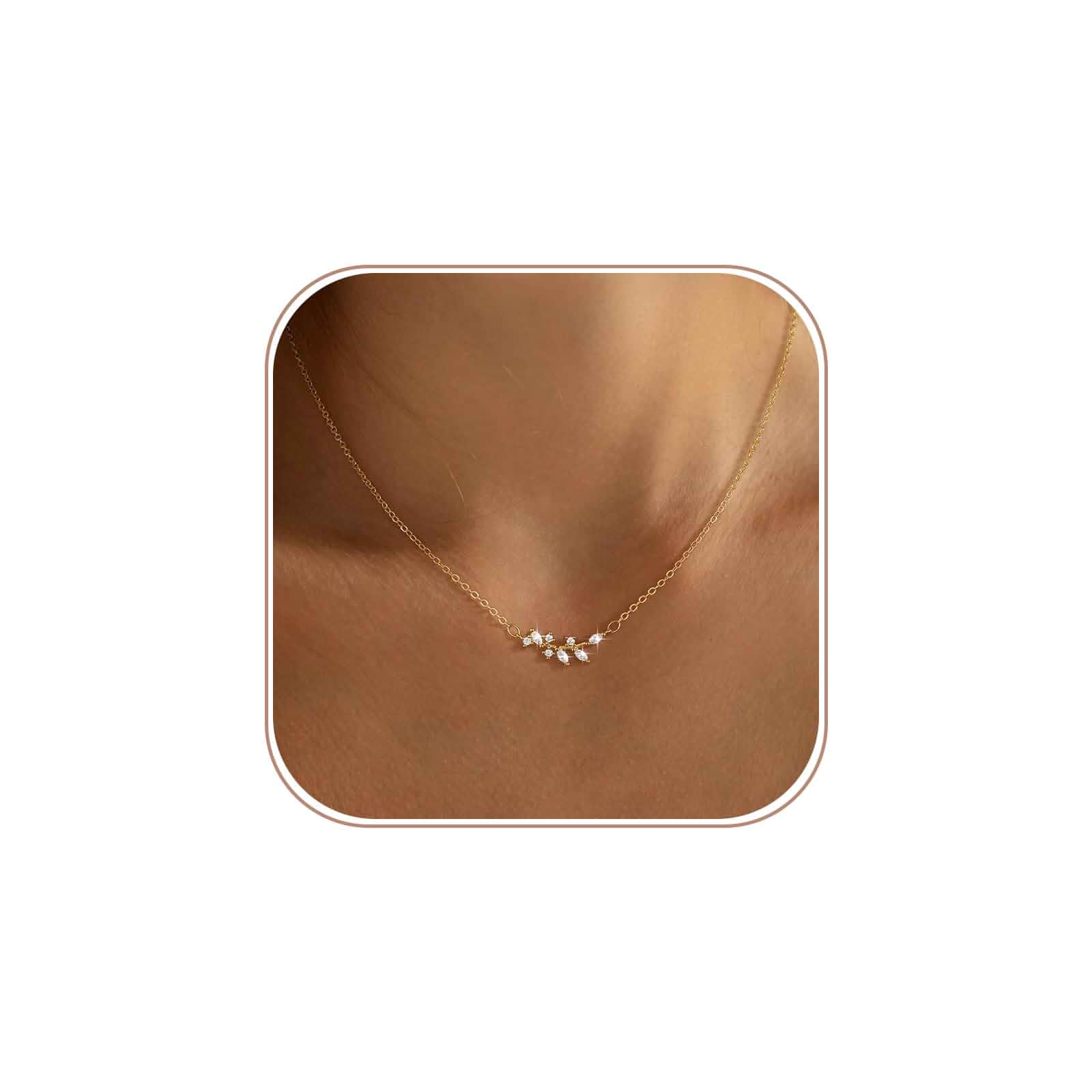 ASCOMY Dainty Gold Pendant Necklace 14k Gold Plated Delicate Tiny Love Heart Star CZ Leaf Pendant Necklace Simple Necklaces Everyday Jewelry for Women