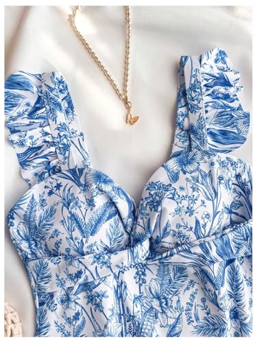 OYOANGLE Girl's One Piece Swimsuit Floral Print V Neck Ruffle Strap Twist Front Sleeveless Bathing Suit4