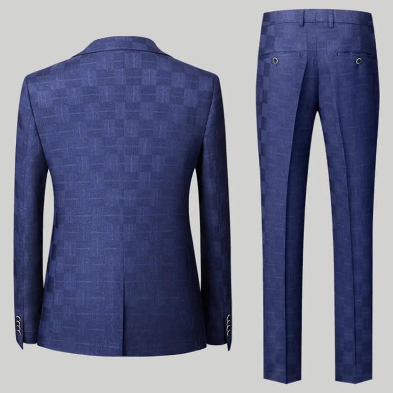Pulcykp (Jackets+Vest+Pant) Checkered Men Suits for Wedding 3 Piece Formal Business Groom Suit Tuxedos2