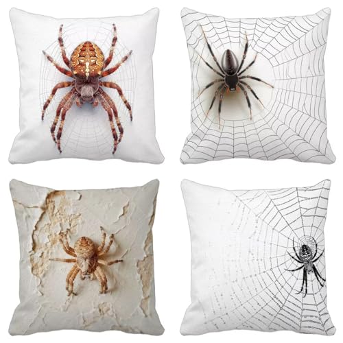 Funda Cojin ArañA Juego de 4 Sin Relleno Cojin 60x60 mm Fundas Cojines Exterior Impermeable Lino Animal, para Caseta Jardin Exterior Silla Terraza Sofa Cojines Cama Decorativos Salón Dormitorio 3-0