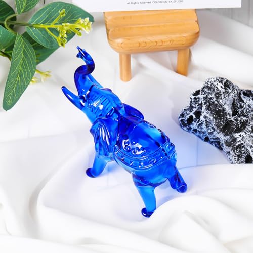 Image of YWHL Blue Crystal Elephant Figurine Gifts for Women & Men, Glass Elephant Statue for Home & Office Decor, Handmade Art Animals Collectible