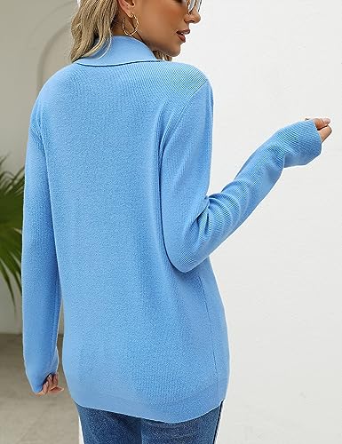 Image of LOMON Sweaters for Women 2025 Fall Knitted V-Neck Collared Button Pullover Dressy Casual Long Sleeve Polo Shirts Business