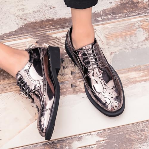 Image of Men's Sparkle Patent Leather Brogue Wingtip Lace Up Dress Oxford Shoes Tuxedo Modern Round Toe Slip On Derby Shoes for Wedding Evening Party