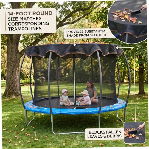 Toldo para trampolín de 14 pies negro que protege la lona redonda contra hojas y suciedad 6