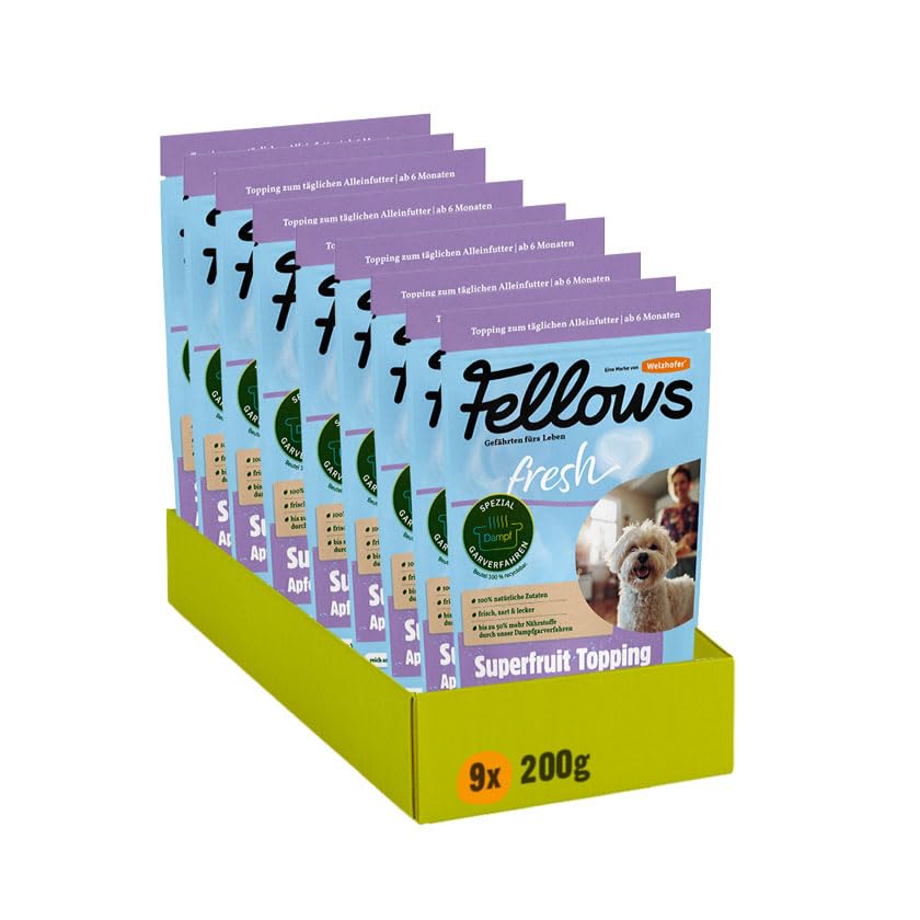 Fellows Superfruit Topping für Hunde - Ergänzungsfuttermittel mit Apfel, Birne, Heidelbeere, vegetarisch, fördert Flüssigkeitsaufnahme, Vitaminboost, als Hunde EIS geeignet, Barf-geeignet, 9 x 200 g