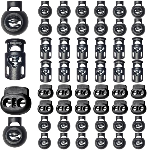 ZUSHALLMY 48pcs Upgraded Plastic Cord Lock, Cord Locks - Draw String Clip with Spring Toggle Stoppers Buttons for Drawstrings, Shoelaces, Paracord