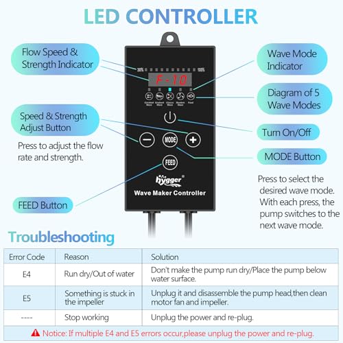 Image of hygger Wave Maker For Aquarium, Magnetic DC 24V 50W Aquarium Powerhead, 3430GPH Adjustable Cross Flow Pump with LED Display Controller, Wavemaker For Freshwater Marine Reef Aquariums 100-300 Gallon