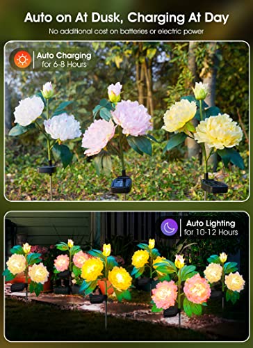 Outdoor Solar Garden Lights - 3 Pack Solar Flower Lights With Larger & More Realistic Peony Flowers, Bigger Solar Panel, Waterproof Led Solar Lights Outdoor For Yard Garden Lawn Pathway Decoration #TOP1