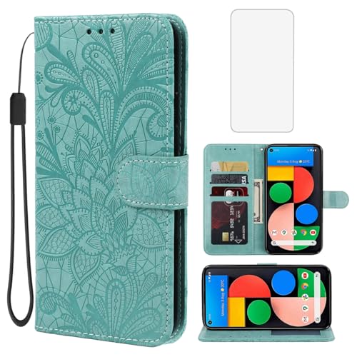Housse Pixel 4A 5G en Cuir PU Premium Motif Fleur avec Protection Écran Verre