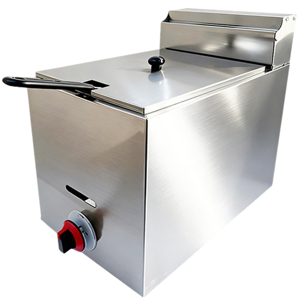 Freidora Industrial De 5,5 L, Freidora De Metano De Acero Inoxidable, Freidora De Un Solo Tanque, 1 Cesta De Freír, Desmontable, Llama Abierta De 3 Anillos