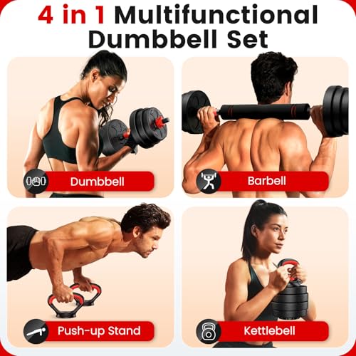 GARAGE WORKOUT PLAN FOR WEIGHT LOSS 4 BDSHE Adjustable Dumbbell Set, 45lbs Free Weight Set with Upgraded Nut,4 in1 Dumbbells Set Used as Barbell, Kettlebells, Push up Stand, Weight Set for Home Gym Suitable Men/Women