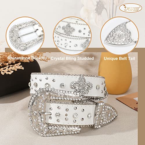 Jasgood Rhinestone Studded Belt For Men Women, Western Leather Belt For Cowgirl Cowboy Vintage Bling Belt For Pants Dress #TOP1