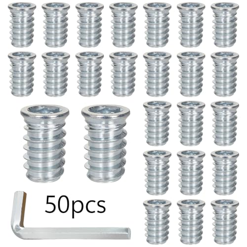 50 Pcs M10 Threaded Inserts for Wood Insert, Thread Inserts Nuts M10x25MM Flanged Hex Socket Nut Wood Insert Hex Socket Galvanized Suitable for Pine Plywood Composite Panels
