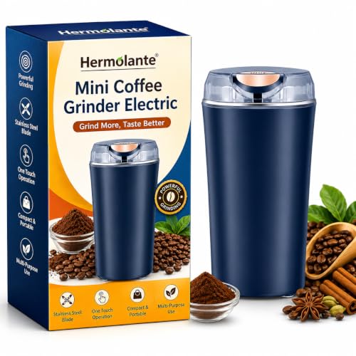 Image of Coffee Grinder Electric, Portable Electric Grinder with Powerful Stainless Steel Blades, Coffee Beans Grinder, Mini Grinder Machine for Kitchen, Spice Grinder, Dry Grinder for Home, Small Mixie