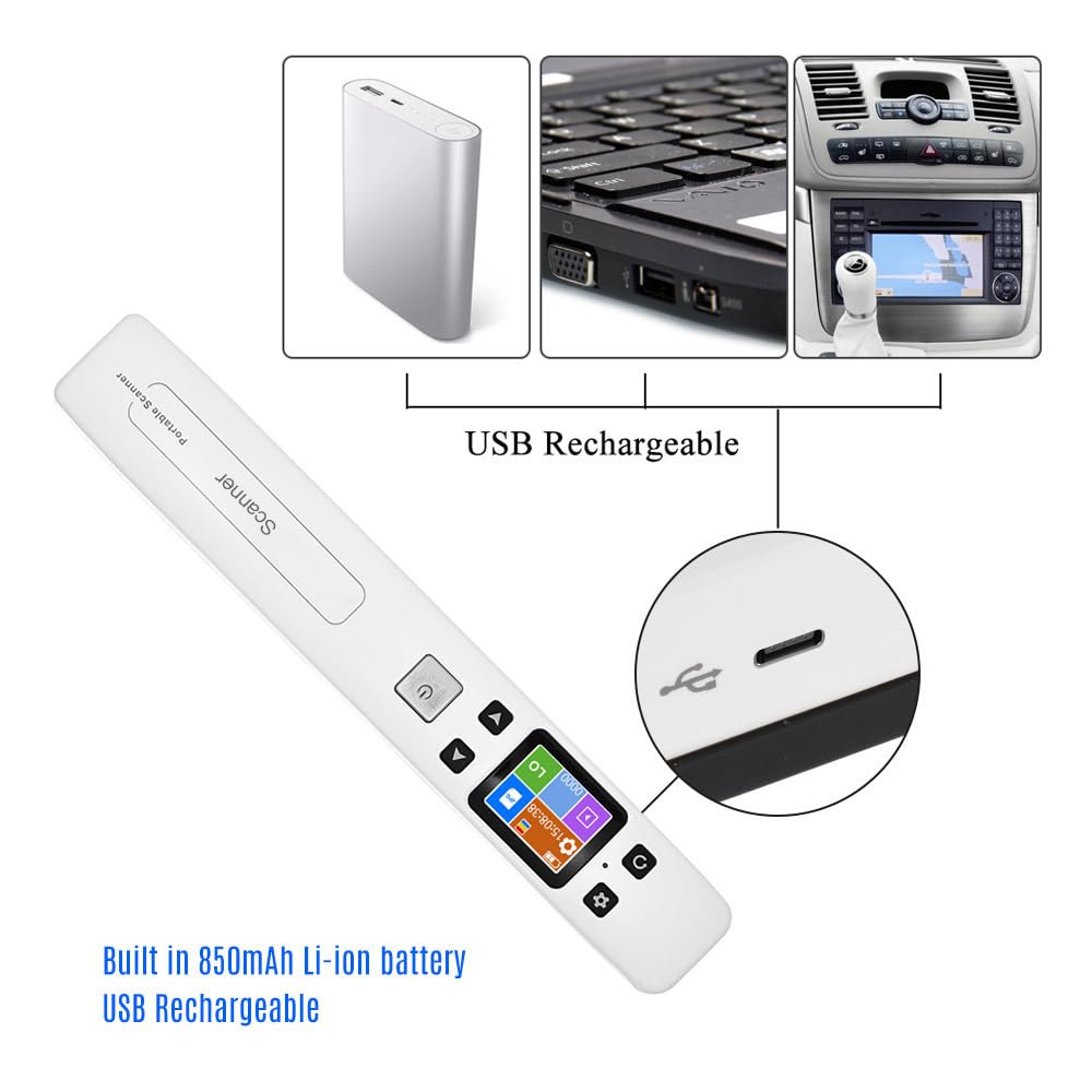 iScan02 Handheld Handheld Wand Escáner de Documentos/Libros/imágenes Resolución 1050DPI High Speed ​​Scanning Tamaño A4 Formato JPEG/PDF Colorida Pantalla LCD para Office Business