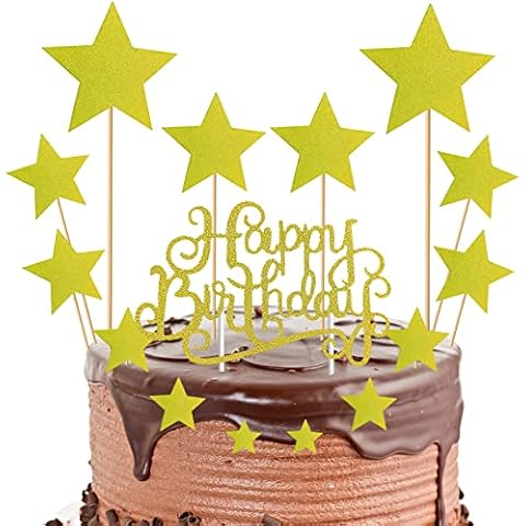 BOHAO 15 pcs Cake Topper Personalised Happy Birthday Cake Topper Decorating for Various Birthday Party Cake Decoration for Girls Kids Baby Birthday Wedding Cake Decorations Supplies (Gold) Cover