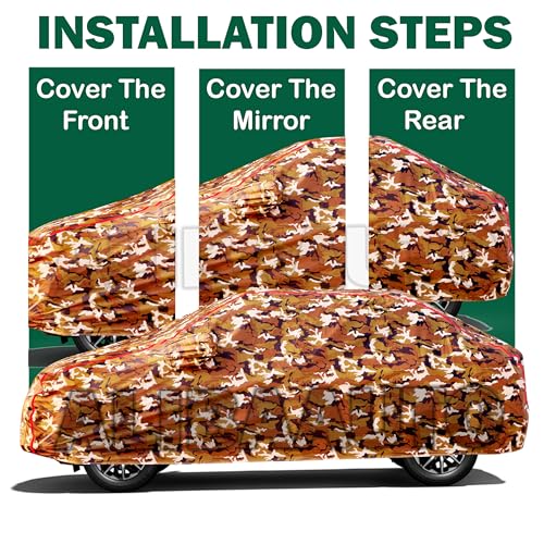 Image of Walser Waterproof Car Cover for MG Comet EV | All-Weather Full Car Body Protection | with Mirror & Antenna Pocket | Dustproof, Windproof & Anti-Scratch Lining, Camouflage