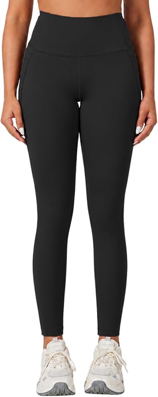 TTZ Women's Tall Leggings with Pockets, High Waisted Tummy Control Yoga Pants, Black, Medium, 34 Inseam image 2
