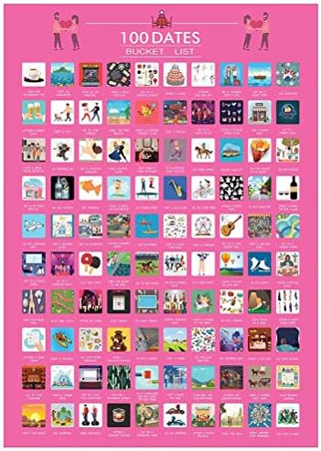 Tianbi 100 Scratch Off Posters for Couples, 100 Dates Scratch Off Bucket List Poster Pair 100 Thoughts for Great Relations, Photo Wallpaper Wall Decoration Smooth Colour Print Poster Gift for Couples