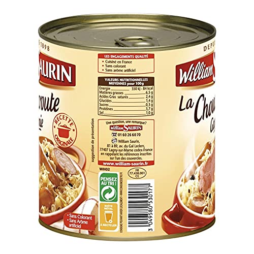 WILLIAM SAURIN - Choucroute Garnie Au Vin Blanc 800G - Lot De 3
