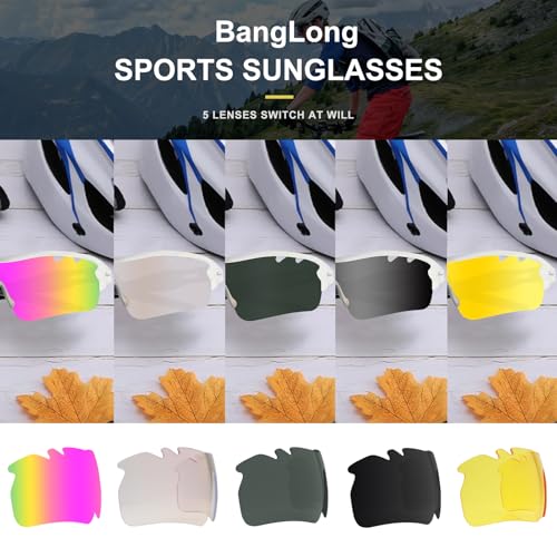 Image of BangLong Polarized UV400 Sports Sunglasses with 5 Lenses for Men Women | TR90 Flexible Frame, 5 Interchangeable Lens with RX Insert, 0.9oz Sports Glasses for Running Cycling Baseball Hiking