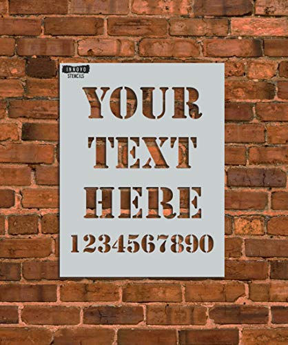 Custom Text Stencil - Customize Your Own Stencil - 3 Lines - 15 Different Fonts Available - INNOVO Stencils (Vertical 8.5" x 11")
