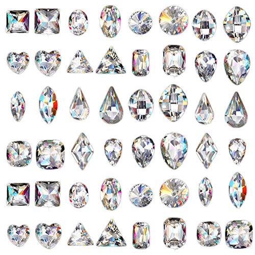 Ownsig 48Pcs Cone Back Nail Rhinestones 3D Clear Crystal Diamonds Dems for DIY Nail Art Supplies Decoration Tool