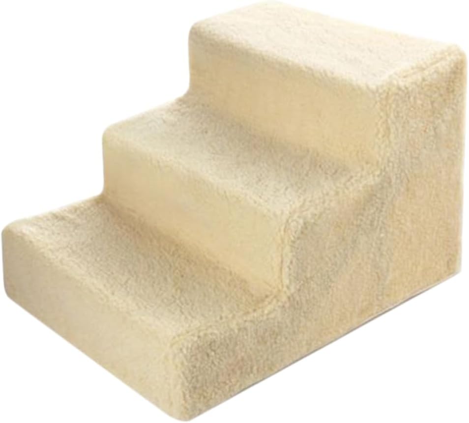 Adjustable PET Stairs for Dogs and Cats Non-Slip Plastic PET Ladder Washable Cover for High Beds and Seniors Compact Design in Beige