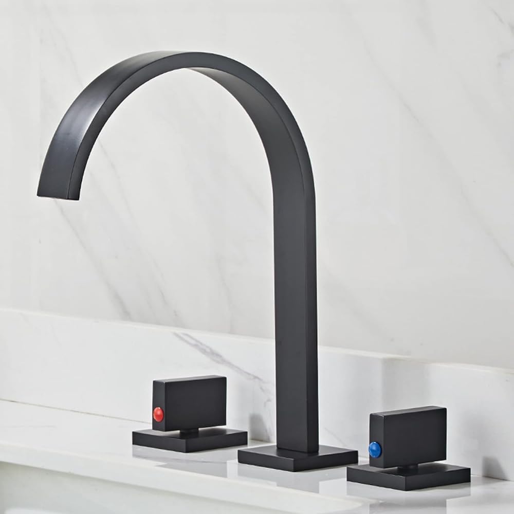 Robinets de lavabo cascade anti-éclaboussures en cuivre pour évier 3 trous moderne