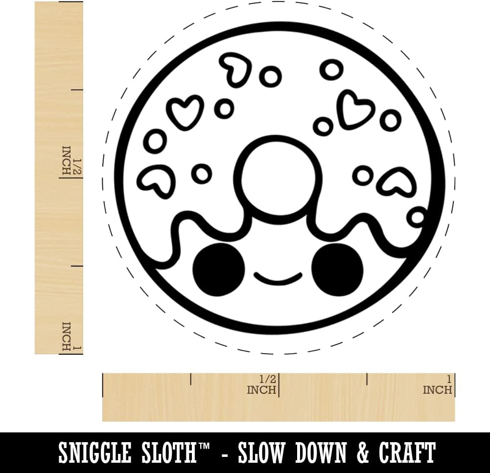 Deliciously Kawaii Chibi Donut Self-Inking Rubber Stamp Ink Stamper for Stamping Crafting Planners - 1-1/2 Inch Large - Red Ink