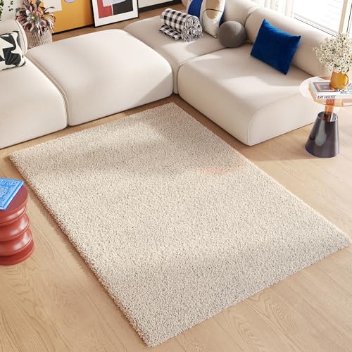 TAPISO Essence Teppich Hochflor Langflor Shaggy Beige Einfarbig Rechteckig Super Weich Felloptik...