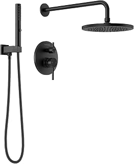LavaOdoro SF104-MB Matte Black 10-Inch Round Rain Shower System with 2-Setting Handheld, Pressure-Balanced Valve Trim Kit