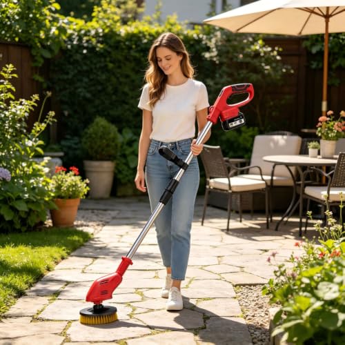 Image of STARQ Cordless Electric Power Scrubber with Long Handle, 3 Replaceable Brush Heads, Adjustable Extension Rod, Rechargeable Cleaning Brush for Floor, Tile, Bathroom, Car & Home