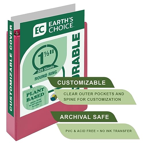 Image of Samsill Plant-Based 1.5 Inch Durable Round Ring, View Binder, Eco-Friendly, USDA Certified Biobased, Single, Bright Pink