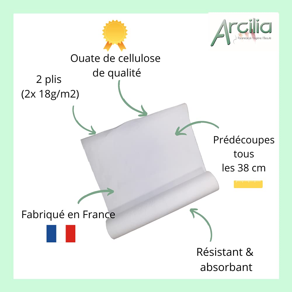 ARCILIA - 6 draps d’examen - 100% PURE OUATE LISSE GRANDE LAIZE : 80 x 38 cm- 150 formats. Qualité profesionnelle : découpe et déroulage facile, toucher doux - Fabriqué en France.