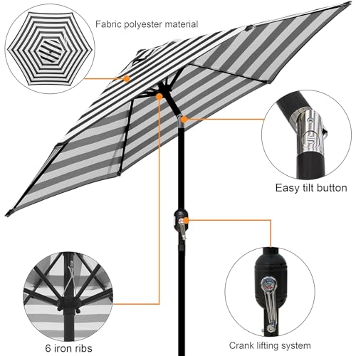 Image of Blissun 7.5 ft Patio Umbrella, Yard Umbrella, Outdoor Market Umbrella with Push Button Tilt Crank (Black&White)