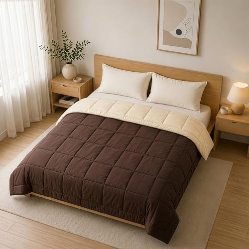 Image of MY ARMOR 220 GSM Reversible Comforter for Double Bed | Microfiber Quilt /Duvet /Blanket for AC & Winter | Soft, Lightweight & Breathable Comforter (90 x 100 Inch, Brown & Cream)