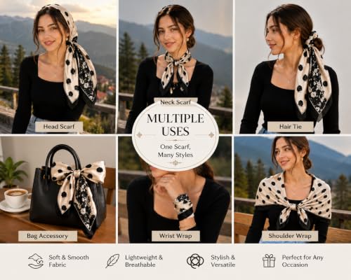 Image of Satin Square Head Scarf for Women, Floral Printed