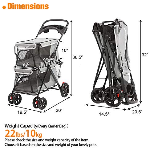 LUCKYERMORE Double Pet Stroller for 2 Cats Dogs, 4 Wheels Foldable Cat Stroller, Dog Stroller for Small Medium Cats Dogs… - Image 8