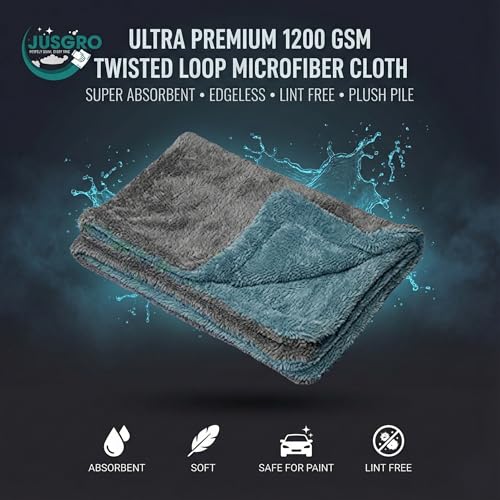 Image of Microfiber Cleaning Cloth for Car - 1200 GSM | Twisted Loop Super Absorbent Towel | Car Washing Clothes & Duster for Car Cleaning | Ideal for Maintaining Car Dashboard | Lint Free Cloth