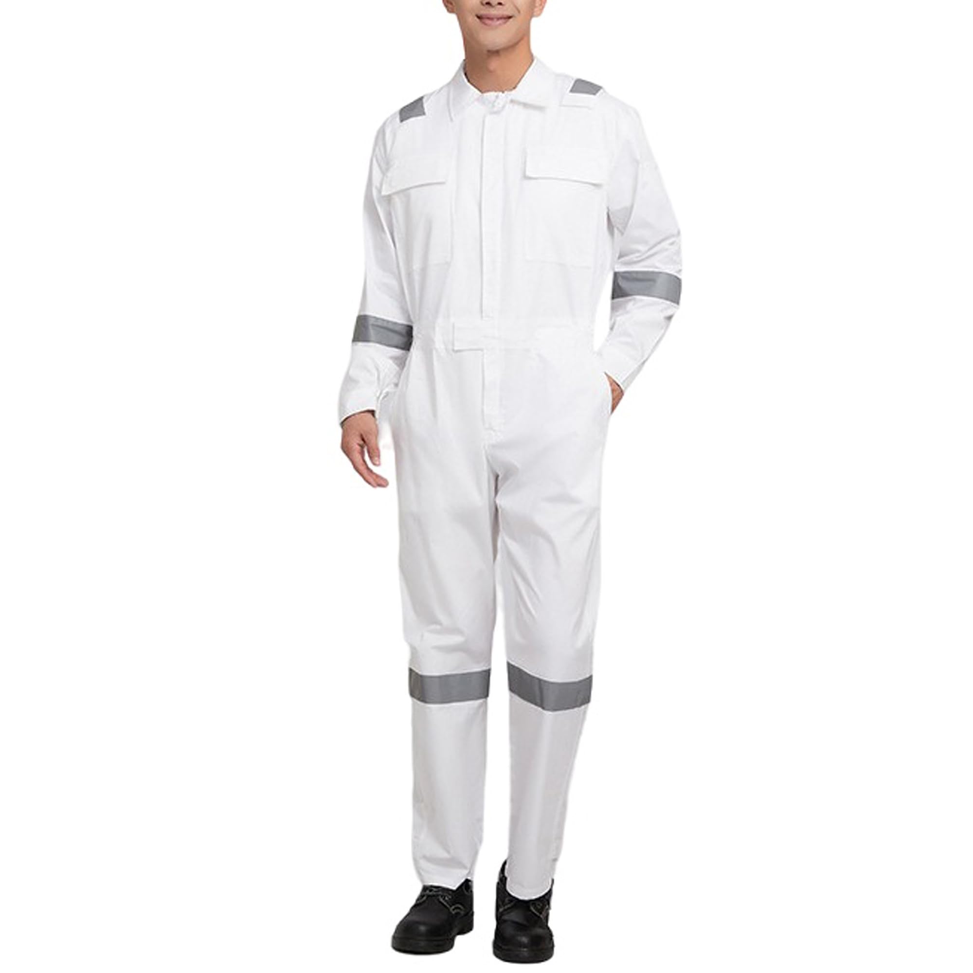 Legou Mono de trabajo para hombre, de manga larga, de algodón fino, con tiras reflectantes para miembros de la tripulación de envío marinero