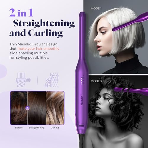 Manelix 0.3 Inch Super Slim Design Mini Flat Iron for Short Hair, 2 in 1 Hair Straightener and Curler, Dual Voltage PTC and Ceramic Small Flat Iron Hair Straightener の商品画像 2