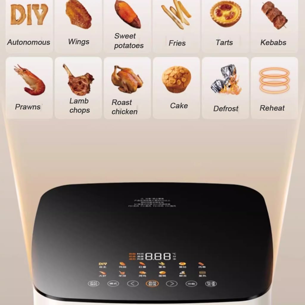 Friggitrice Ad Aria Domestica 8L Grande capacità Friggitrice Ad Aria Intelligente Multifunzionale con Schermo Tattile No-Flip Visual Steamer Visual Fryer