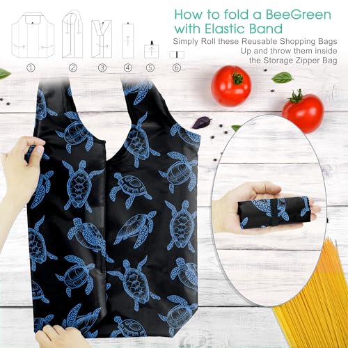 Image of BeeGreen Rolled Up Grocery Bags Reusable Shopping Bags Foldable for Groceries