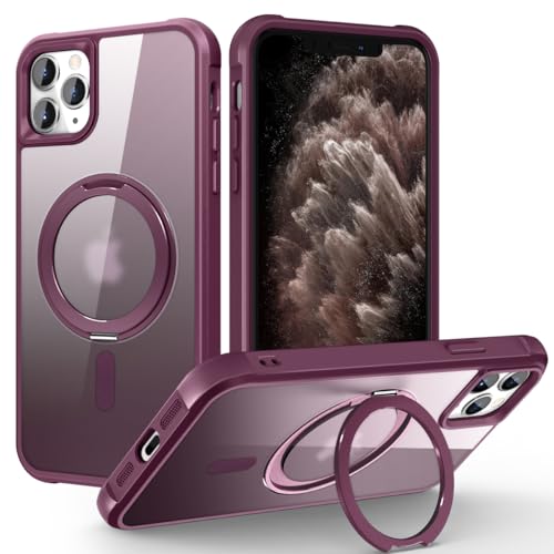 Image of Compatible with iPhone 11 Pro Max Case with Stand 6.5 inch,Wine Red | Matte Translucent Phone Case for iPhone 11 Pro Max,360 Magnetic Ring Stand,Compatible Mag-Safe,Military Grade Protection